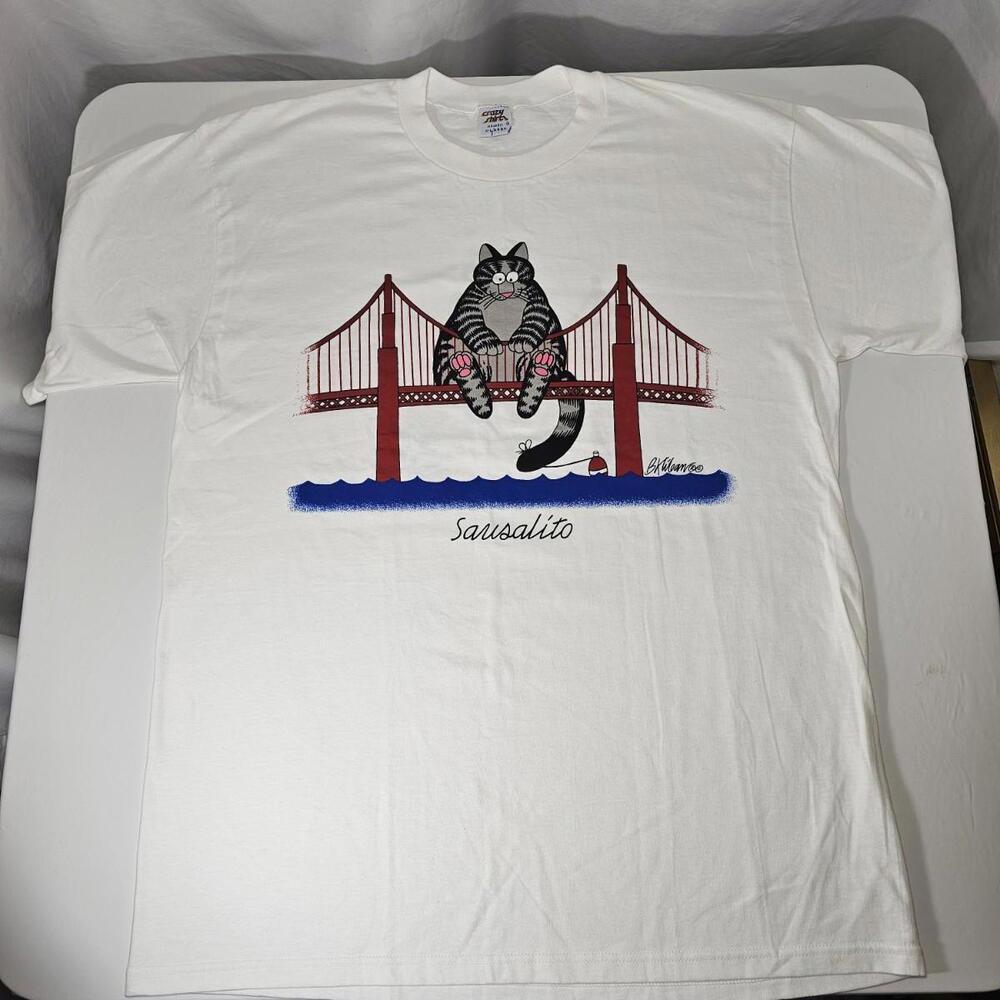 Vintage Crazy Shirts Kliban Cat Size XL Sausalito Fishing Bridge Single Stitch - Picture 3 of 11